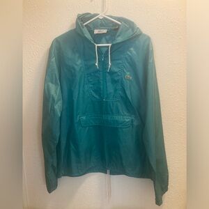 Vintage 80’s Lacoste Hooded Windbreaker Rain Jacket Hoodie Green Teal